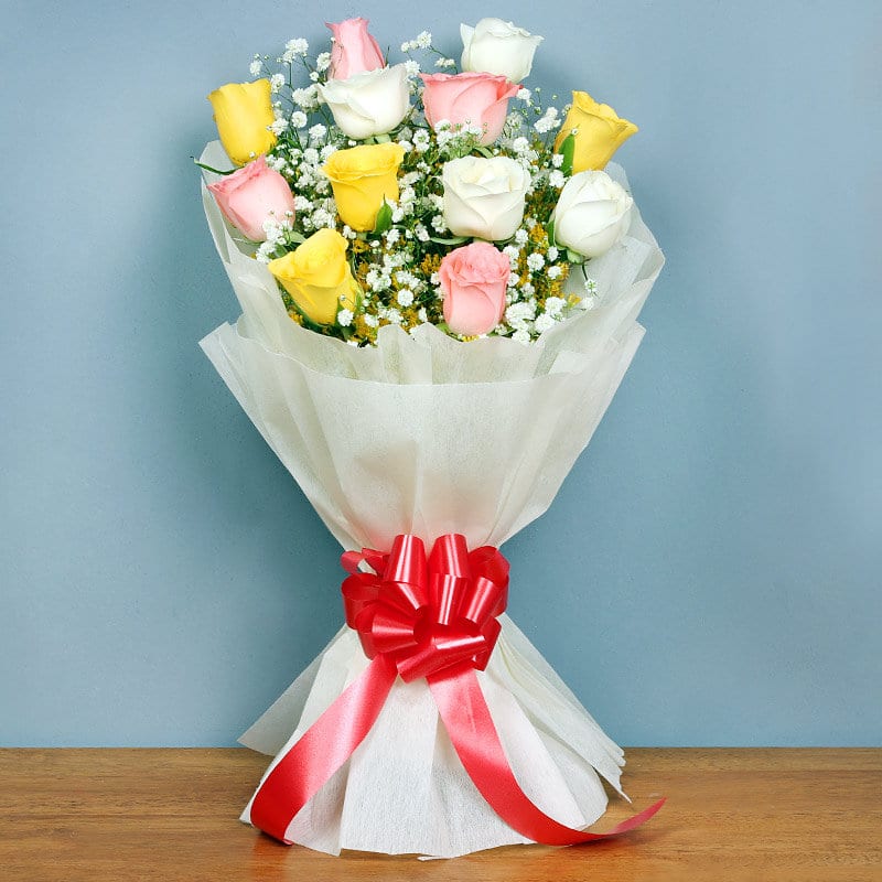 White Pink Yellow Rose Bouquet