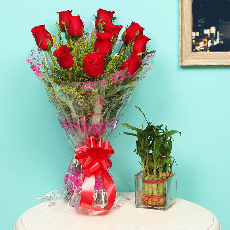 Red Rose and Bamboo Gift Combo
